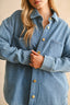 Washed Knitted Button Front Shirt Jacket - Denim Blue