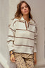 Luxe Relaxed Striped Knit Sweatshirt: Latte