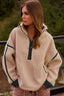 Fleece Zipper Hide Pocket Pullover: Oatmeal