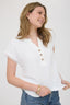 Scallop Lace Trim Short Sleeve Henley Top - White