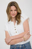 Scallop Lace Trim Short Sleeve Henley Top - White