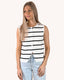 Button Front Stripe Fine Sleeveless Top