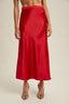 Basic Satin Midi Skirt: Red