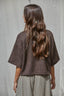 Knit Sweater Quarter Sleeve Button Up Cardigan Top: Dark Brown