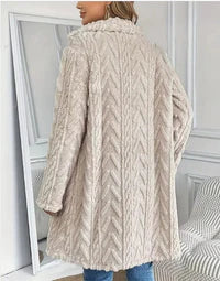 Houndstooth Pattern Fleece Coat: Cream