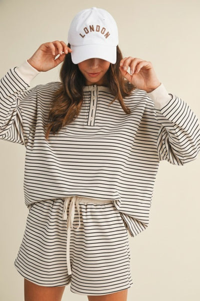 Soft Brushed Pin Stripe Pullover & Shorts