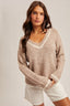 V-neck Sequin Stitch Contrast Sweater Pullover
