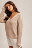 V-neck Sequin Stitch Contrast Sweater Pullover