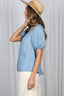Puff Short Sleeve Ruffle Details Chambray Top