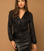 Long Sleeve Sequin Wrap Bodysuit - Black