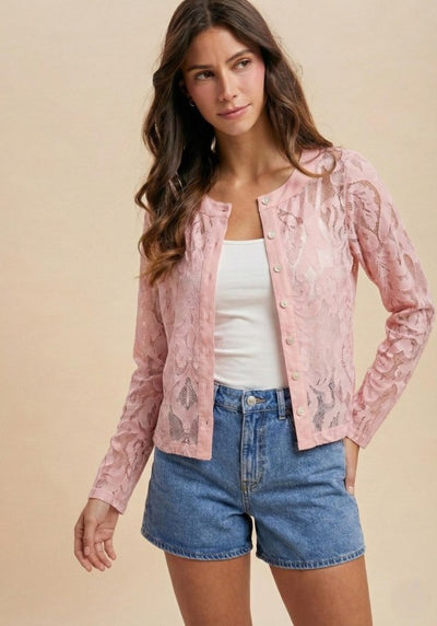 Floral Jacquard Lace Button-down Top