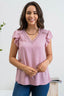 Scallop Lace Ruffle Sleeve Top  - Dusty Pink