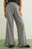 Crinkled Gingham Printed Pants With Ruffle Hem: Black
