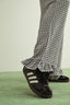 Crinkled Gingham Printed Pants With Ruffle Hem: Black