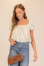 Lace Trim Floral Puff Sleeve Blouse