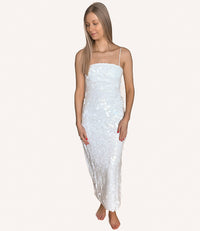 Mix Sequins Spaghetti Strap Back Slit Midi Dress - White