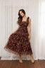 FLORAL CHIFFON TIE STRAP RUFFLED TIERED MIDI DRESS: BROWN MULTI