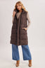 DETACHABLE HOOD ZIPPER LONGLINE QUILTED PUFFER VEST: ASH BROWN