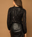 Long Sleeve Sequin Wrap Bodysuit - Black