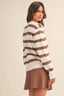 STRIPED SWEATER TOP AND MINI SKIRT SET: MOCHA