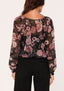 Sheer Floral Smocked Tie Neck Blouse - Black