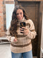 LONGSLEEVED TURTLENECK STRIPED SWEATER: TAUPE MULTI