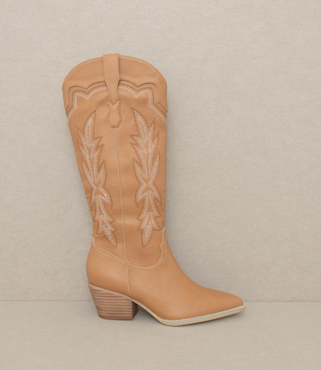 Ainsley  Embroidered Cowboy Boot - Camel