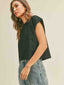 Round Neck Cuffed Sleeve Tee - Black