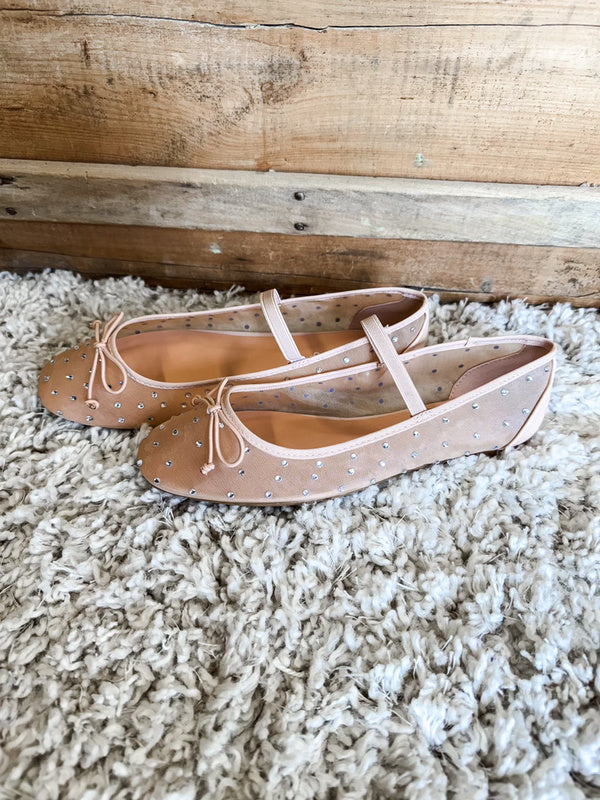 Marie Rhinestone Flat - Nude