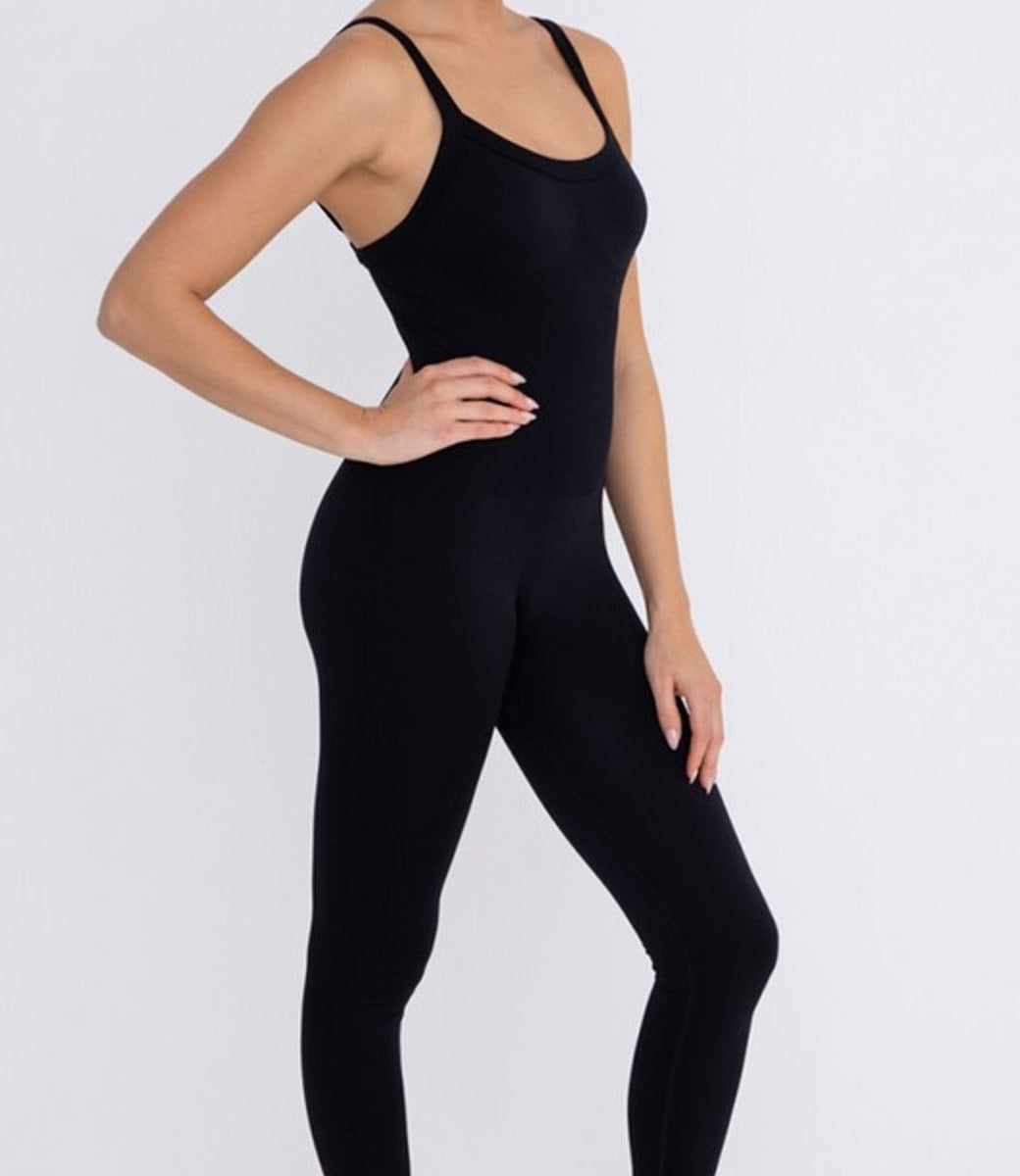 Seamless Micro - Ribbed Jumpsuit - Black