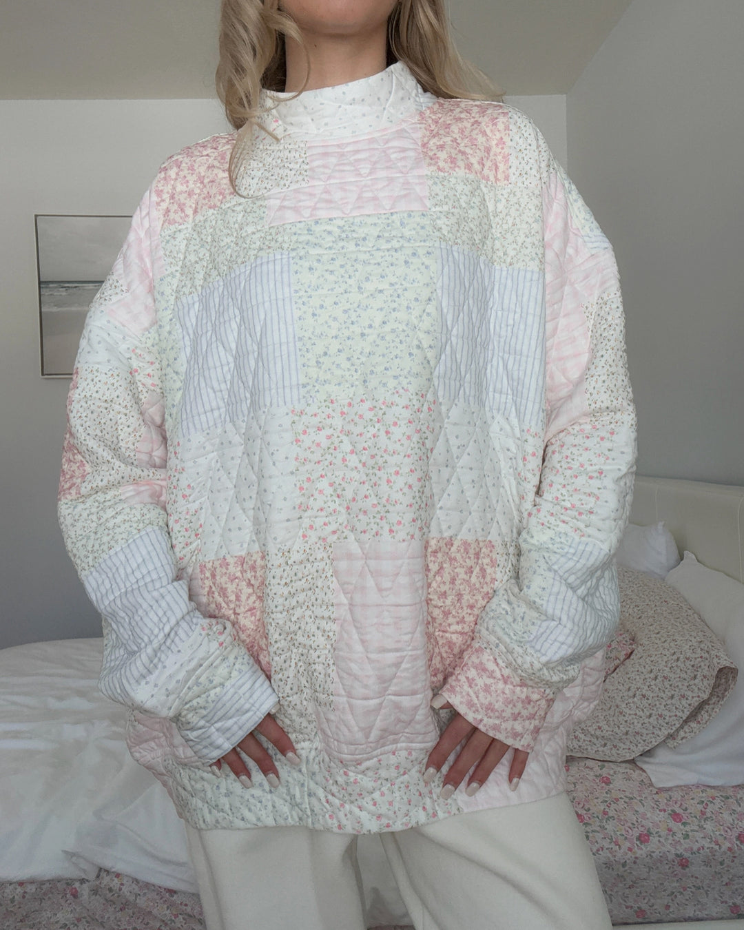 Quilted Pastel Mockneck Sweatshirt
