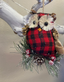Plaid Owl Pinecone Ornament - Red