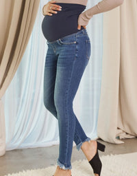 Hewitt Full Band Maternity Frayed Skinny Jean - Dark