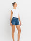 Kayla High Rise Side Slit Raw Hem Shorts
