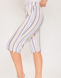Missy Petite Linen Capri With Fray Hem - Multi