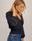 Eliana Animal Print V Neck Blouse - Navy