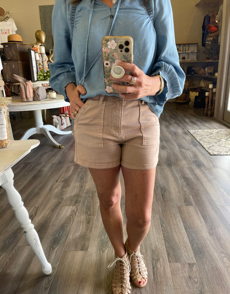 Cotton Denim Shorts - Twig