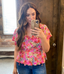 Surplice V Neck Floral Flutter Peplum Top