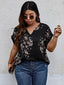 Curvy Floral Print V Neck Blouse - Black