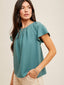 Open Tie Back Butterfly Sleeeves Top - Teal
