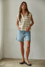 Knit Open Collar Neck Sleeveless Top: Cream Black