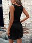 Eyelet Drawstring Round Neck Sleeveless Dress - Black