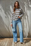 Knit Sweater Cotton Acrylic Multi Striped Crew Neck: Heather Grey Brown