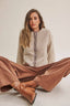 Cottage Garden Wool Blend Floral Placket Sweater Cardigan: OATMEAL