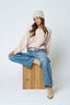 LONG SLEEVE FUZZY KNIT PULLOVER SWEATER: LIGHT KHAKI