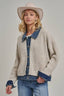 JACKET STYLE SWEATER CARDIGAN DENIM COLLAR: OATMEAL