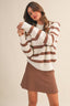 STRIPED SWEATER TOP AND MINI SKIRT SET: MOCHA