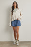 Floral Waffle Knit Hooded Jacket: Cream/Rose