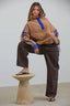 Teddy Sherpa Fleece Half Zip Pullover: CHOCO/BLUE