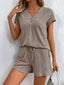 Ribbed V-Neck Top and Shorts Set: Mocha
